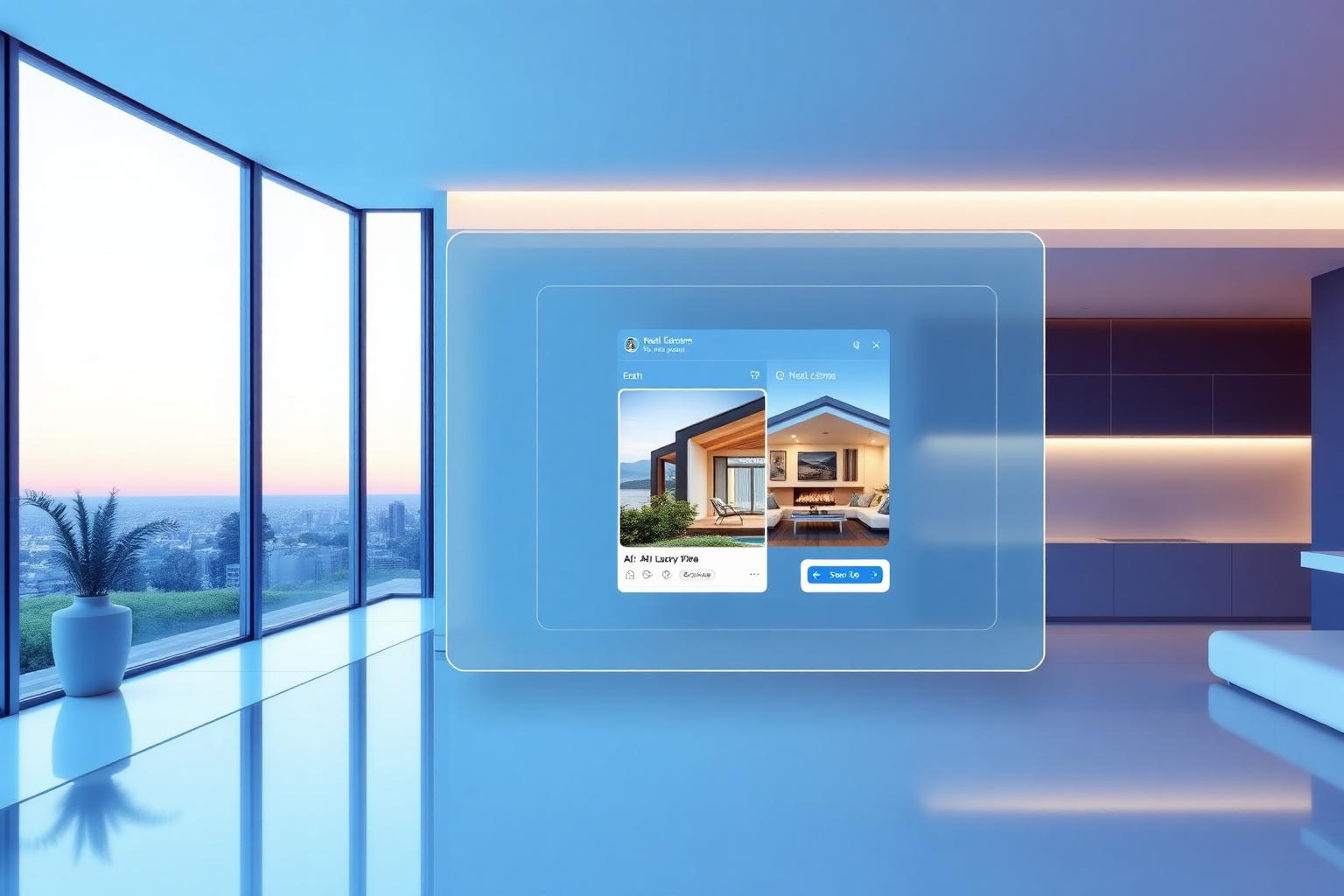AI-generated real estate ad preview floating above a luxury listing